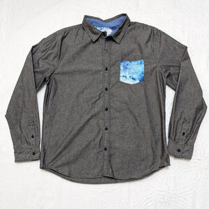 On The Byas Men's Size XL Gray Blue Button Up Shirt Colorblock Pattern